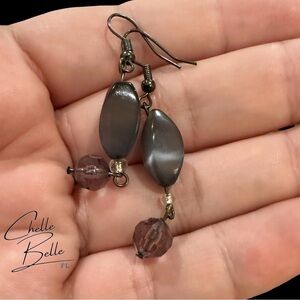 Polished Stone Dangle Earrings Purple Blue Cats Eye